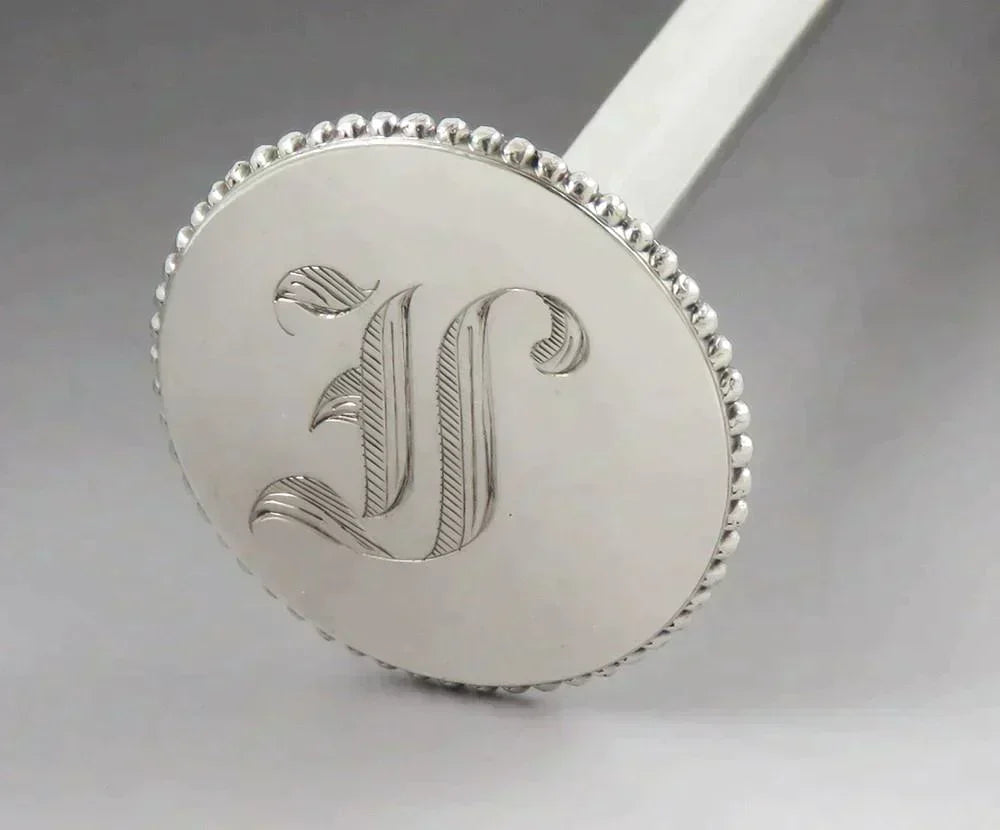 Antique 1860s American Aesthetic Movement Silver Seal Top Serving Spoon 9"
