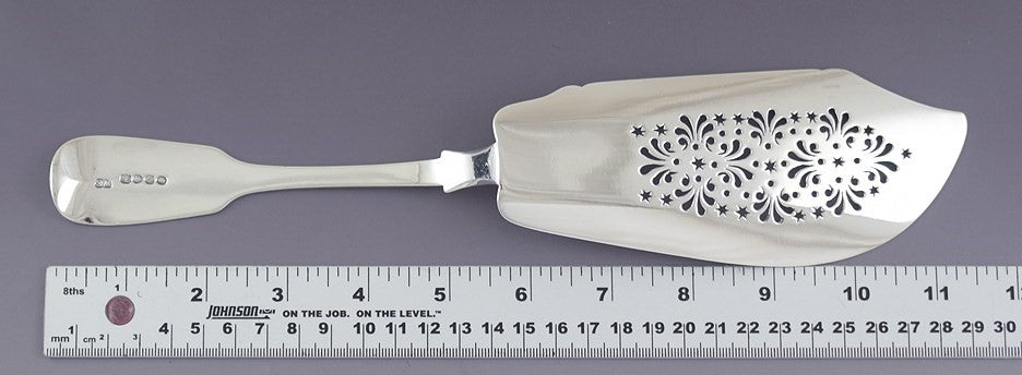 1837 Nice Antique English Sterling Silver Fiddle Fish Slice Server W Mono