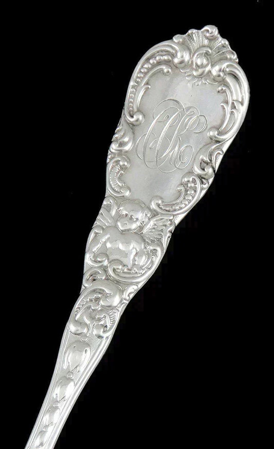 Antique Dominick Haff Cupid 1891 Sterling Silver Serving Fork 8 3/4"