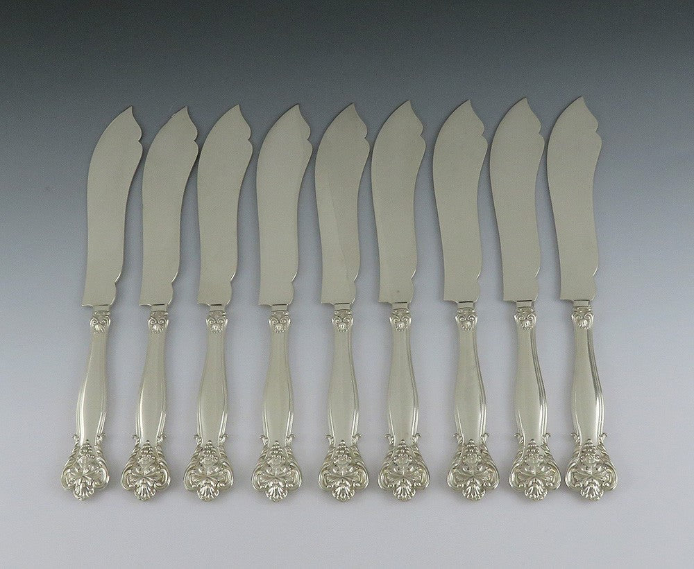 9 Heavy Large Sterling Silver Durgin New Vintage Fish Knives 8 1/4" NO MONO