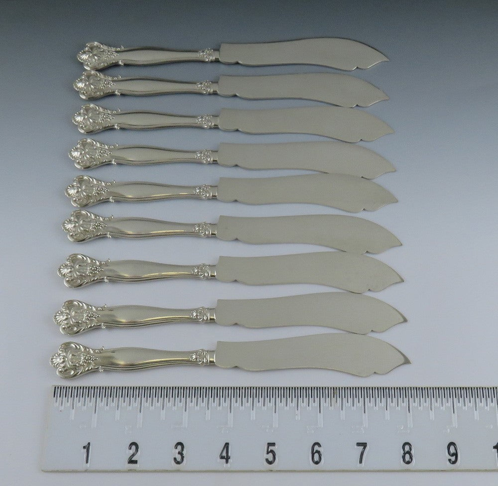 9 Heavy Large Sterling Silver Durgin New Vintage Fish Knives 8 1/4" NO MONO