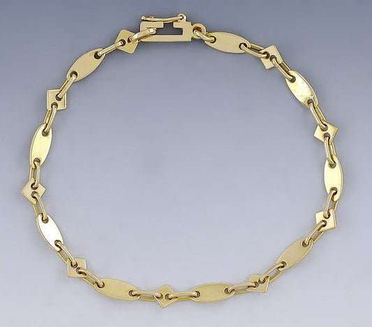 Artisan Hand Made 18k Yellow Gold Ovals & Diamonds Geometric Modernist Bracelet