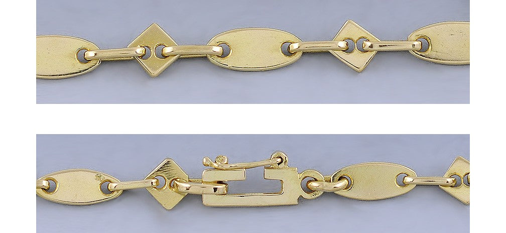 Artisan Hand Made 18k Yellow Gold Ovals & Diamonds Geometric Modernist Bracelet