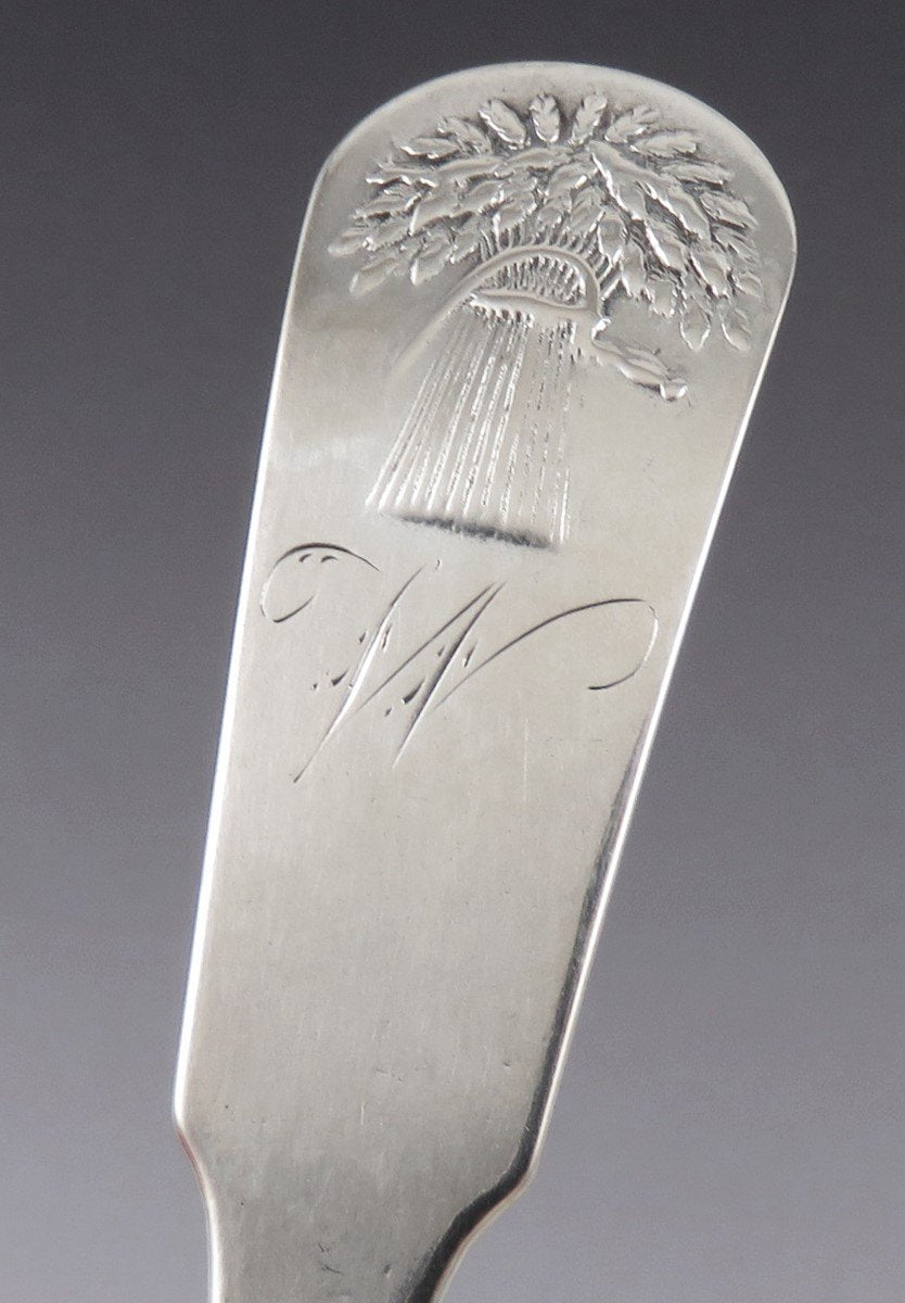 Antique Salem MA Coin Silver Stevens Lakeman Sheaf of Wheat Mustard Ladle