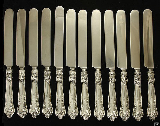 12 Old Wallace Sterling Silver Carnation 1888 Dinner Knives