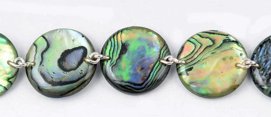 Gorgeous Modern Sterling Silver and Abalone Shell Link Clasp Bracelet 7 Inches