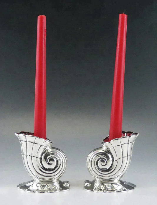 VTG Sterling Silver Frank Whiting Nautilus Seashell Shell Candlestick Holders