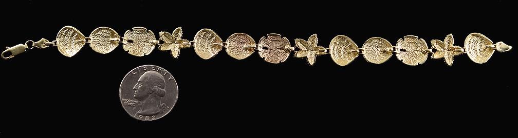 10k Yellow Gold Seashell Sanddollar Ocean Motif Bracelet Diamond Cut Detail