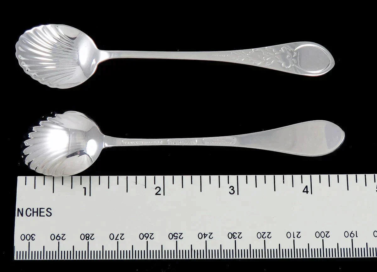 6 Sterling Silver Gorham Paul Revere Flower Engraved Shell Bowl Demitasse Spoons