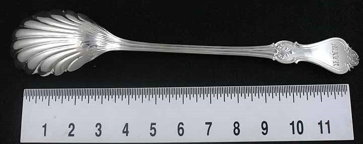 Antique 19th Century American Coin Silver Shell Bowl Stuffing Serving Spoon 13.5