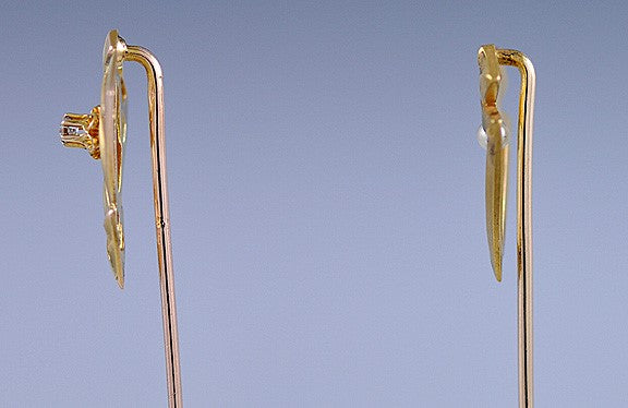 Pair Gold Diamond & Pearl Antique Stickpins