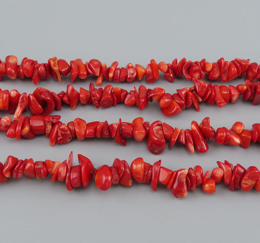 Vintage Dyed Red Natural Coral Beaded Long Necklace 35"