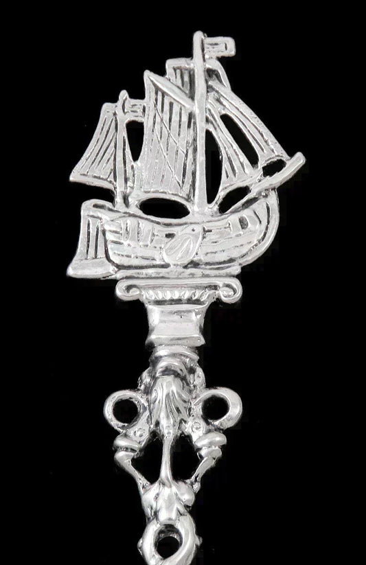 Antique 1890s German Hanau Silver Dutch Colonial War Ship Boat Serving Spoon