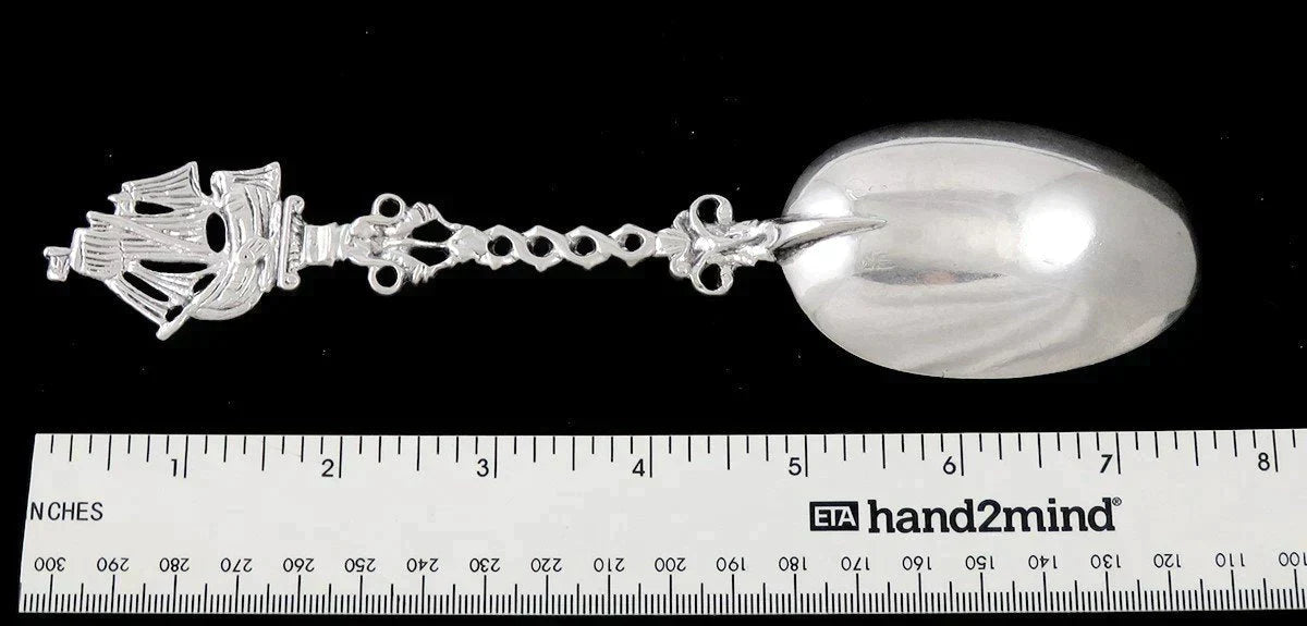 Antique 1890s German Hanau Silver Dutch Colonial War Ship Boat Serving Spoon