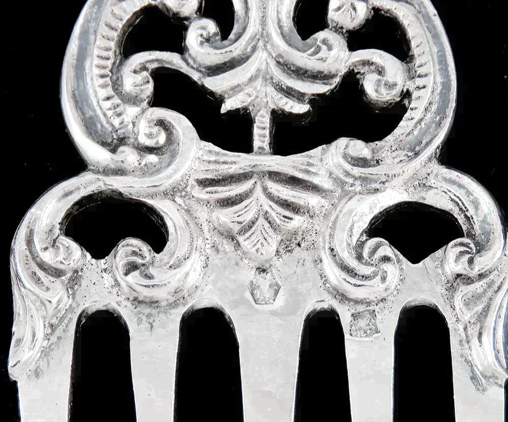 Huge Antique Dutch Colonial 1905 Silver Galleon Salad Serving Fork Spoon Set 13"