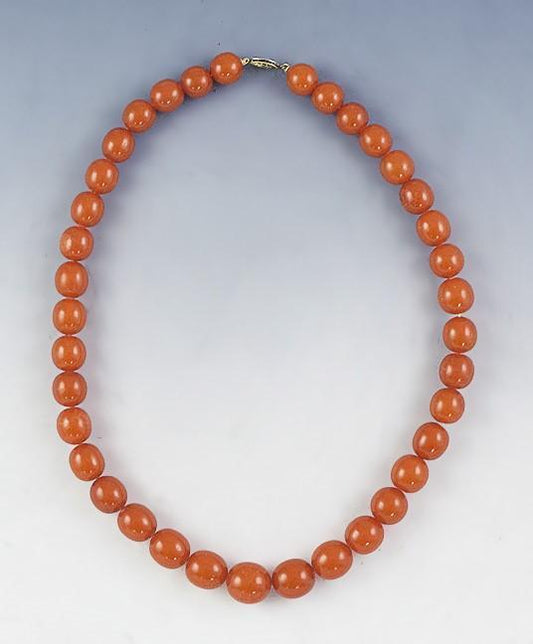 Antique Graduated Amber Bead Strand Necklace w/ Silver Filigree Clasp