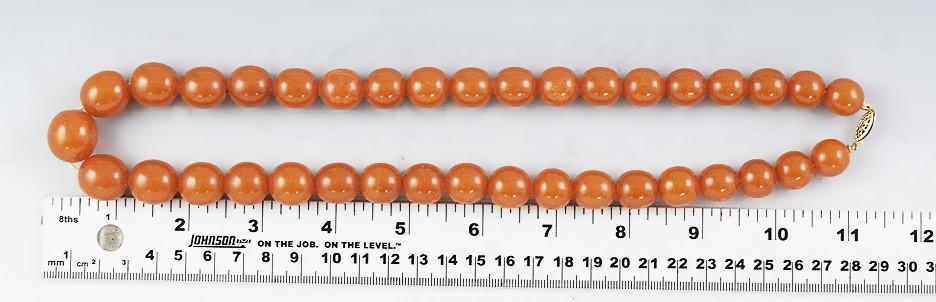 Antique Graduated Amber Bead Strand Necklace w/ Silver Filigree Clasp