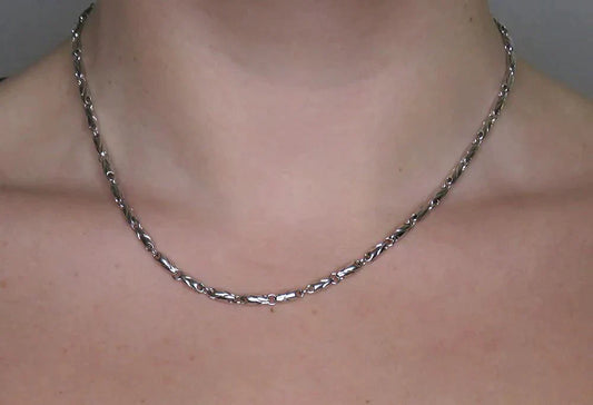 Signed Bulgari 18k White Gold Solid Link Chain Necklace 16 inch