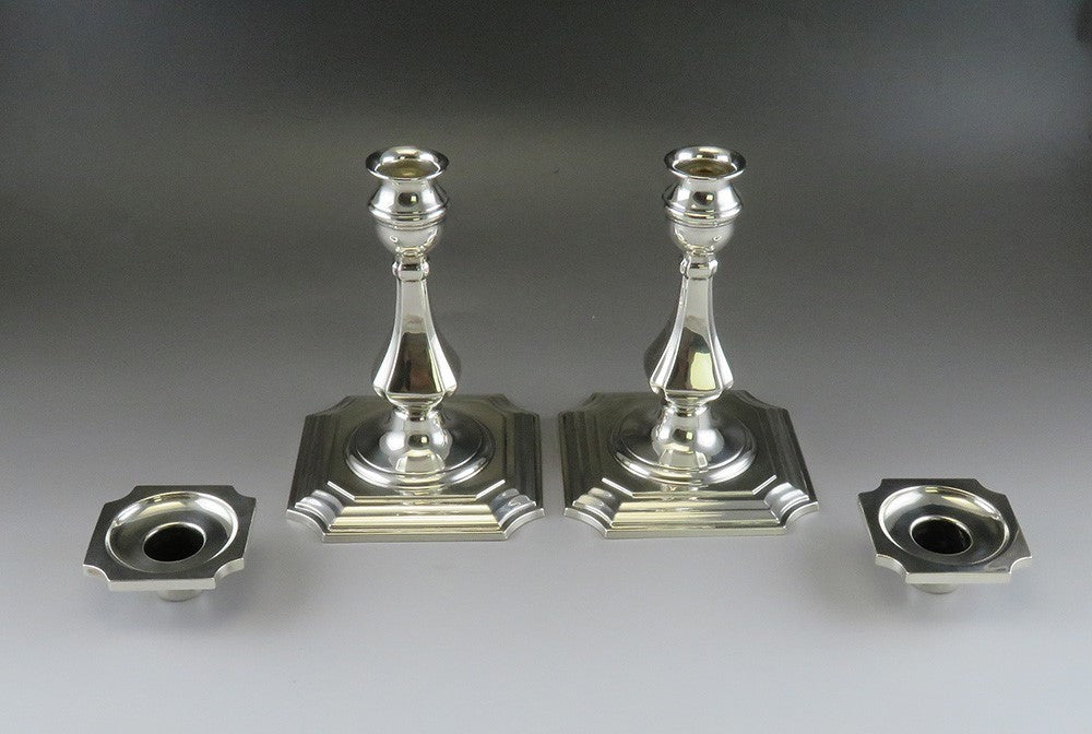 Vintage Mueck Cary American Colonial Form Sterling Silver Candlesticks 6 1/4"