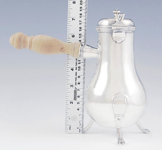 Superb Antique 1700s French 950 Silver Side Handle Chocolate Pot Teapot