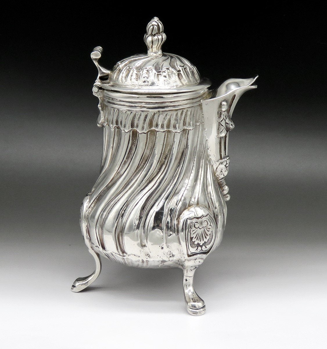 c1756 Rare Pre Revolution French 950 Silver Side Handle Chocolate Coffee Pot