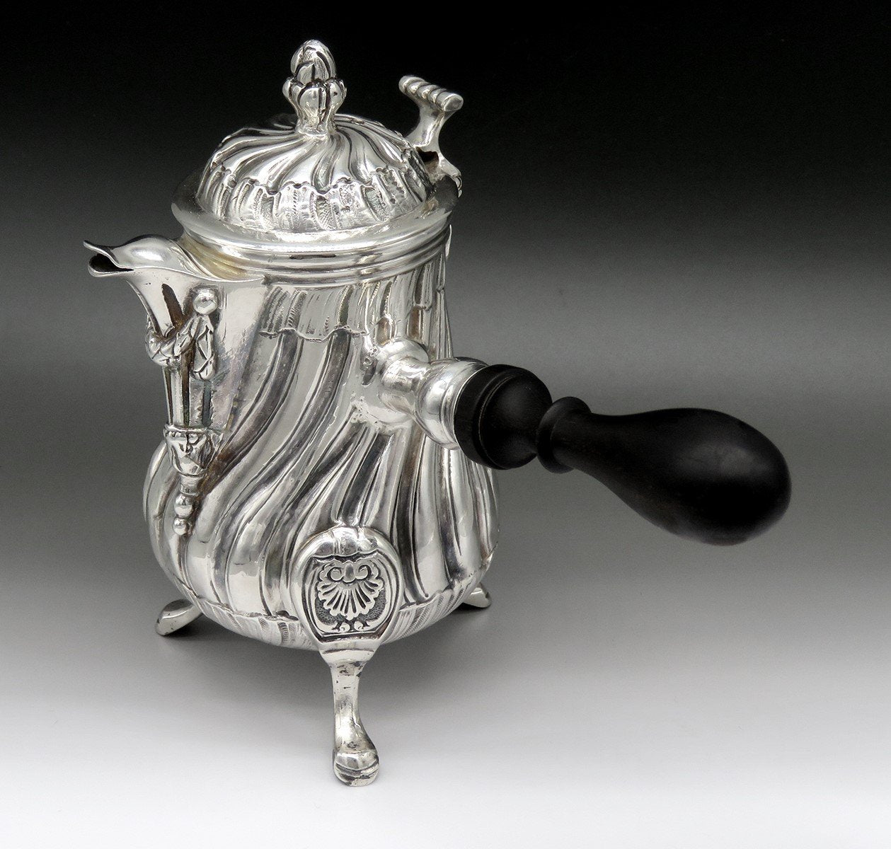c1756 Rare Pre Revolution French 950 Silver Side Handle Chocolate Coffee Pot