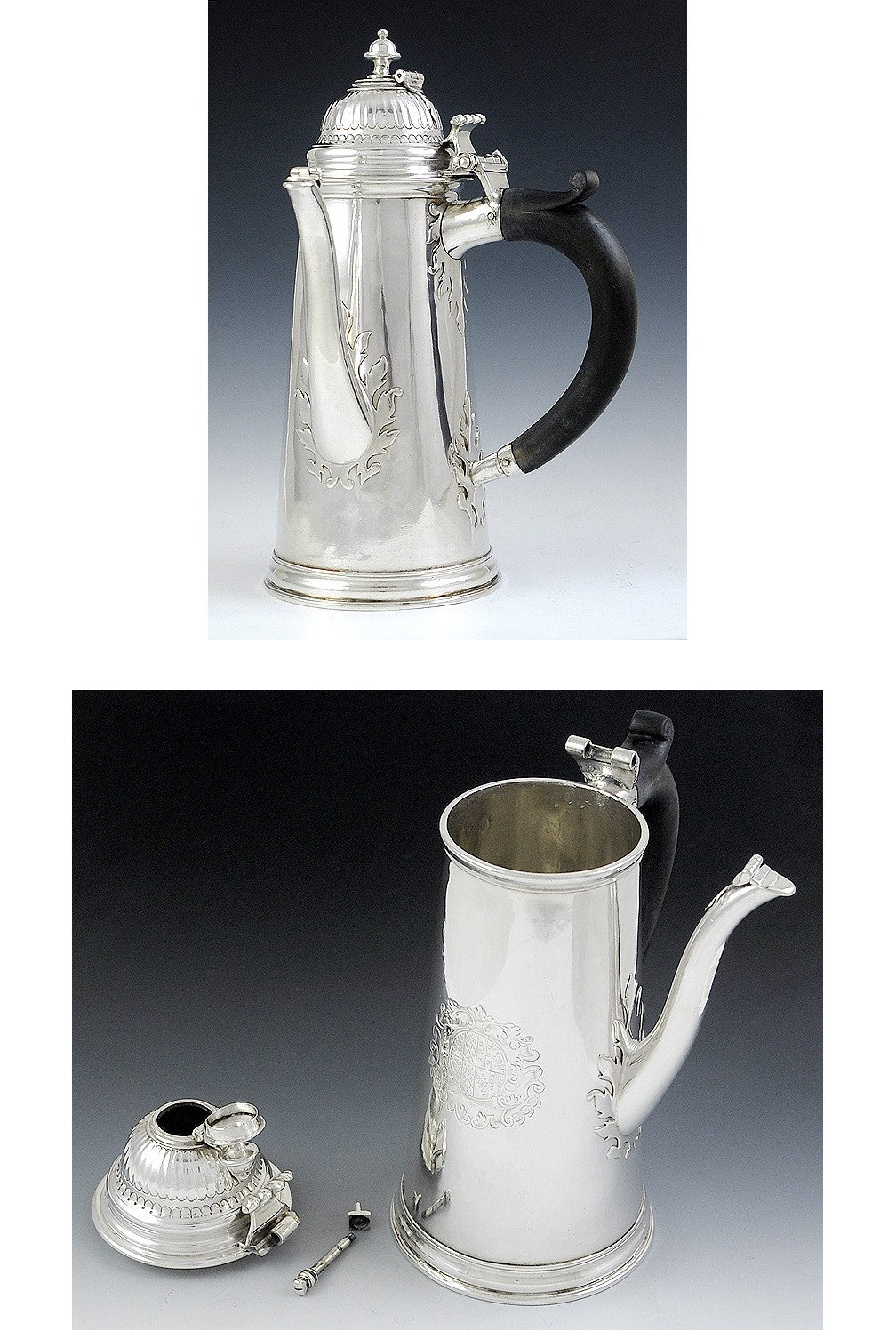 Antique 1705 Britannia Sterling Silver Queen Anne Coffeepot Chocolate Pot