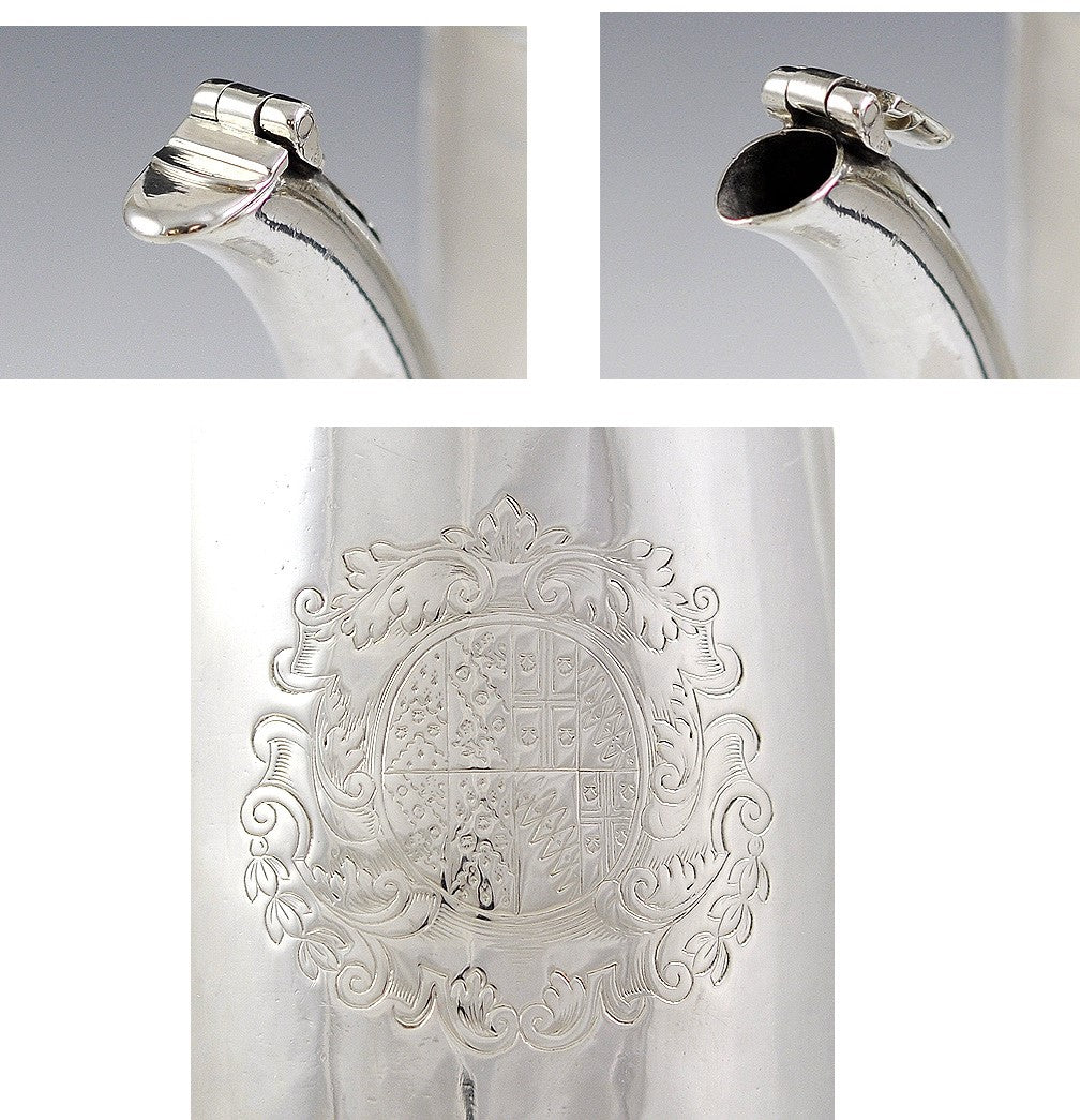 Antique 1705 Britannia Sterling Silver Queen Anne Coffeepot Chocolate Pot