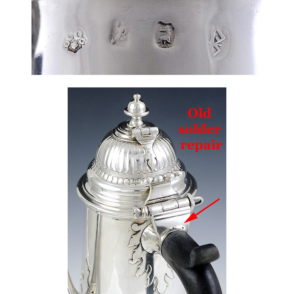 Antique 1705 Britannia Sterling Silver Queen Anne Coffeepot Chocolate Pot