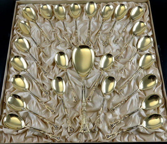 Exquisite Antique German 800 Silver 25pc Dessert Set w Orig. Fitted Case