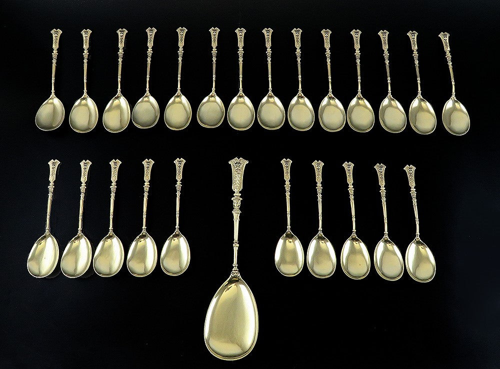 Exquisite Antique German 800 Silver 25pc Dessert Set w Orig. Fitted Case