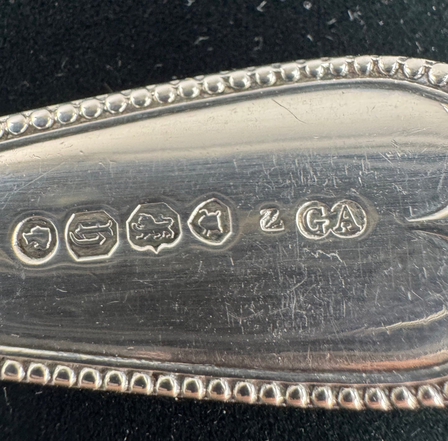 1863 Heavy English Sterling Silver Beaded Gravy Ladle