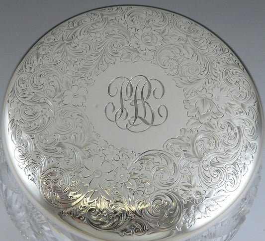 Antique Art Nouveau 1909 Gorham Sterling Silver Glass Vanity Dresser Box/Jar