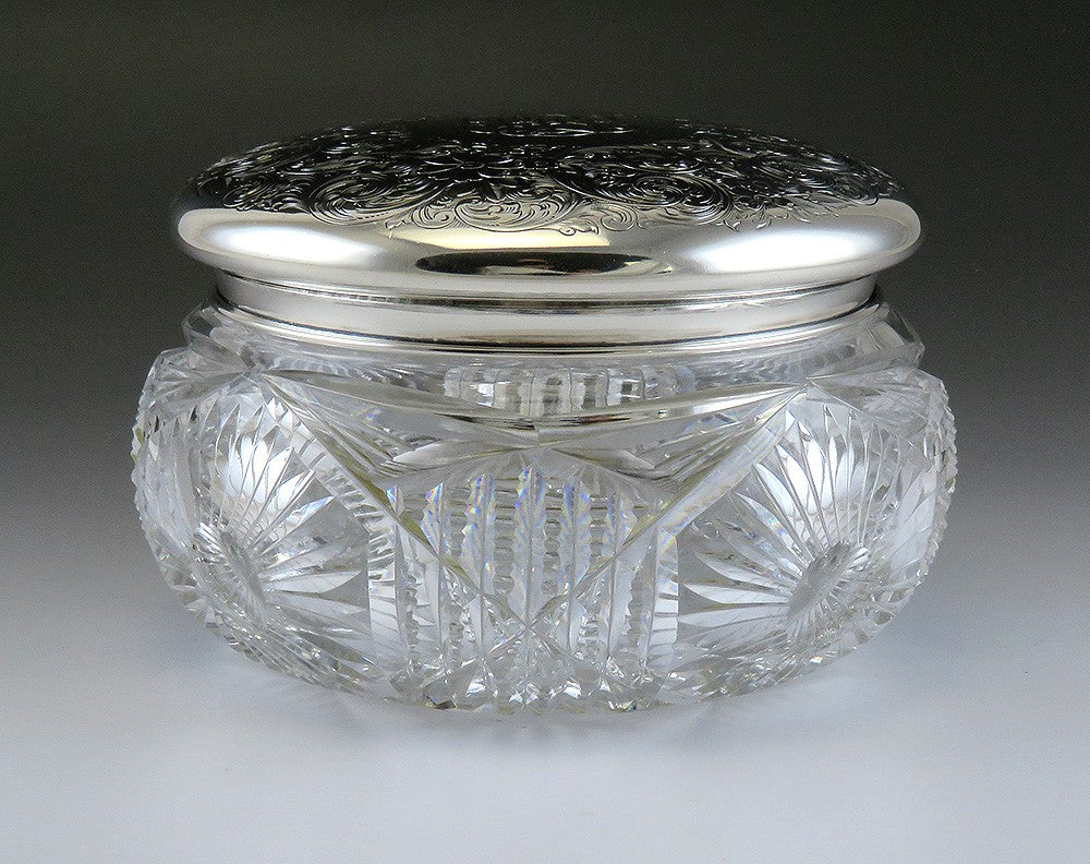 Antique Art Nouveau 1909 Gorham Sterling Silver Glass Vanity Dresser Box/Jar