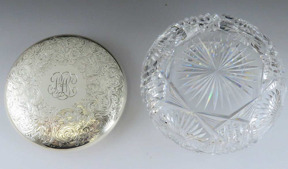 Antique Art Nouveau 1909 Gorham Sterling Silver Glass Vanity Dresser Box/Jar