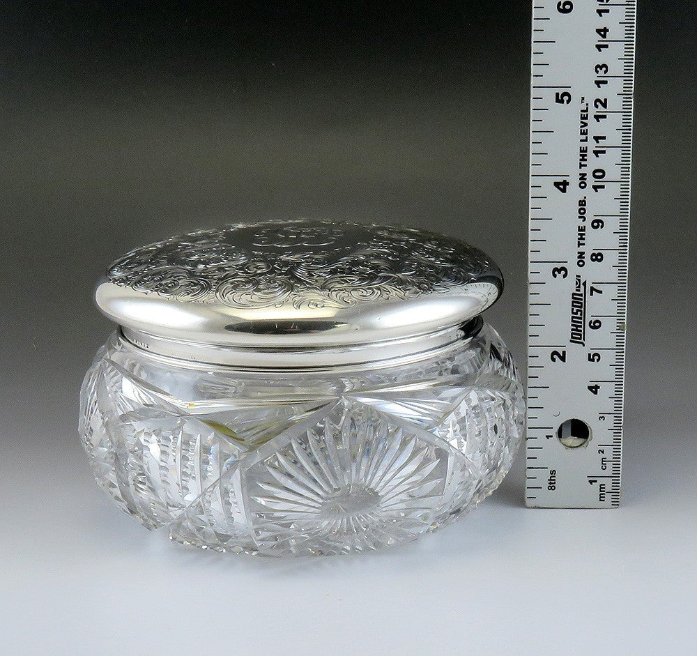 Antique Art Nouveau 1909 Gorham Sterling Silver Glass Vanity Dresser Box/Jar