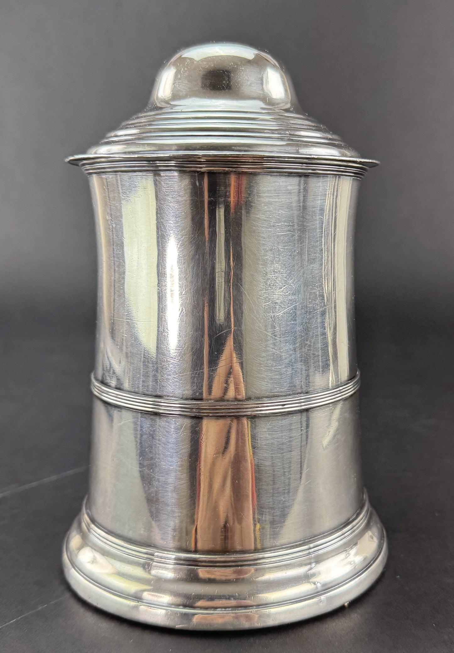 Rare Old c1780 Sheffield Fused Silverplate Lidded Tankard Stein Silvered Edge