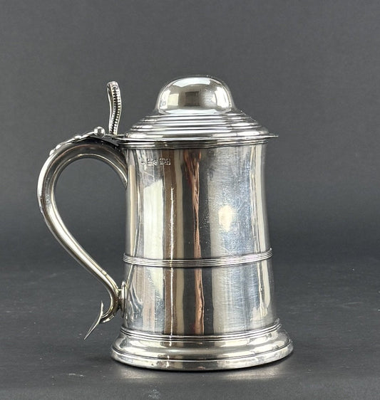 Rare Old c1780 Sheffield Fused Silverplate Lidded Tankard Stein Silvered Edge