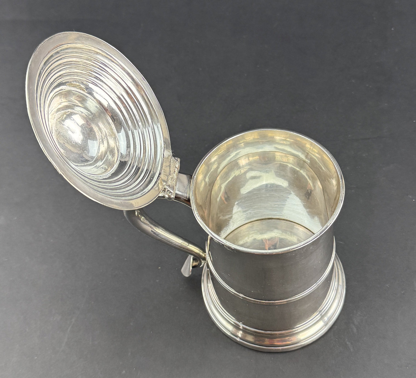 Rare Old c1780 Sheffield Fused Silverplate Lidded Tankard Stein Silvered Edge
