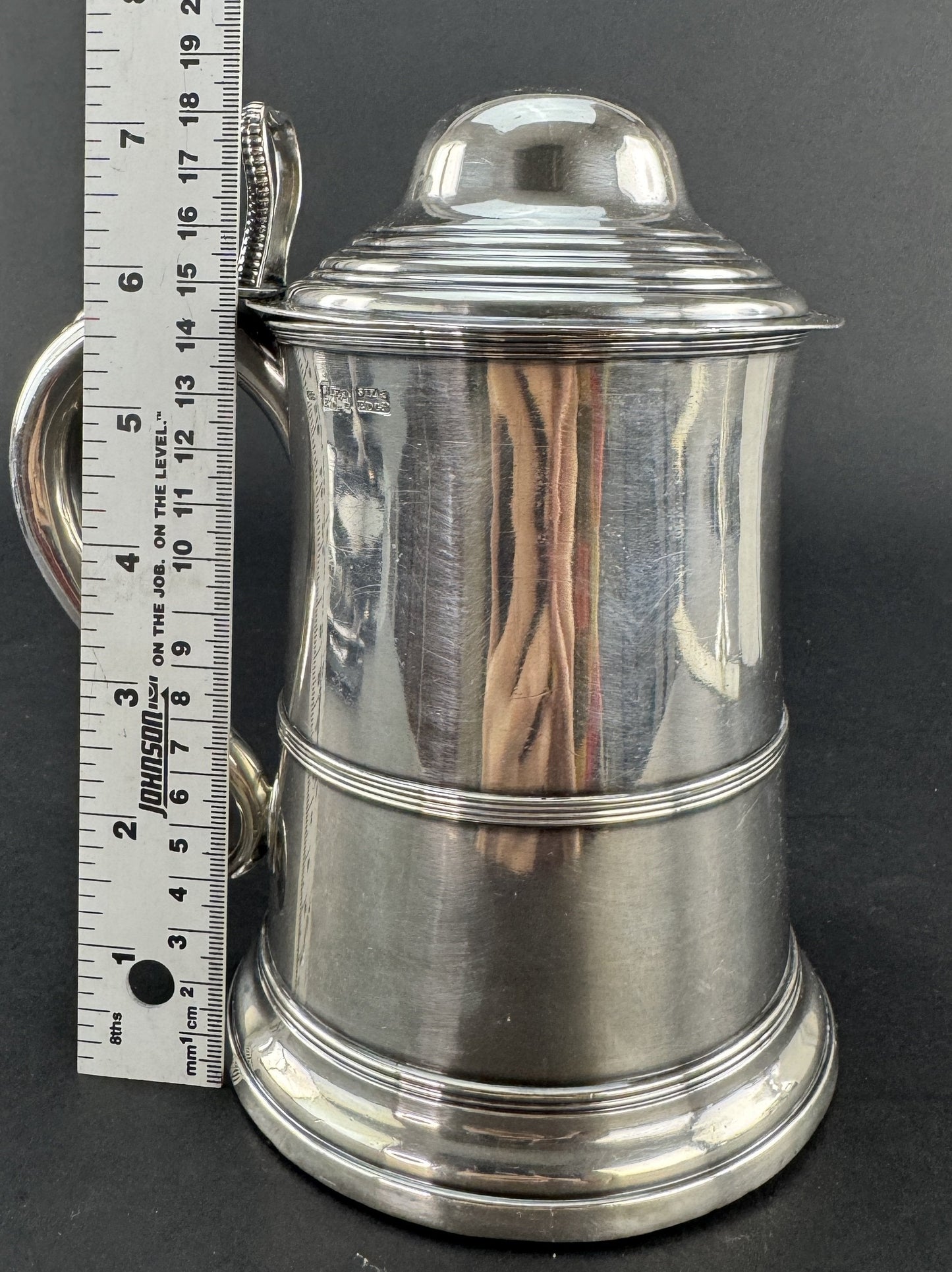 Rare Old c1780 Sheffield Fused Silverplate Lidded Tankard Stein Silvered Edge