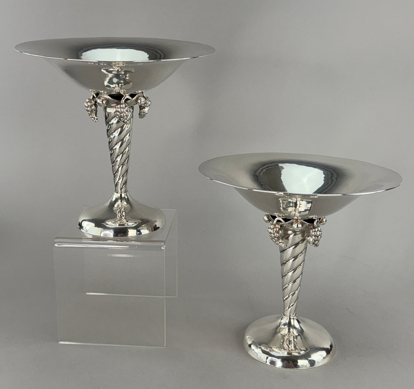 Pair Arts Crafts Sterling Silver Handwrought DeMatteo Grape Compotes Bowls