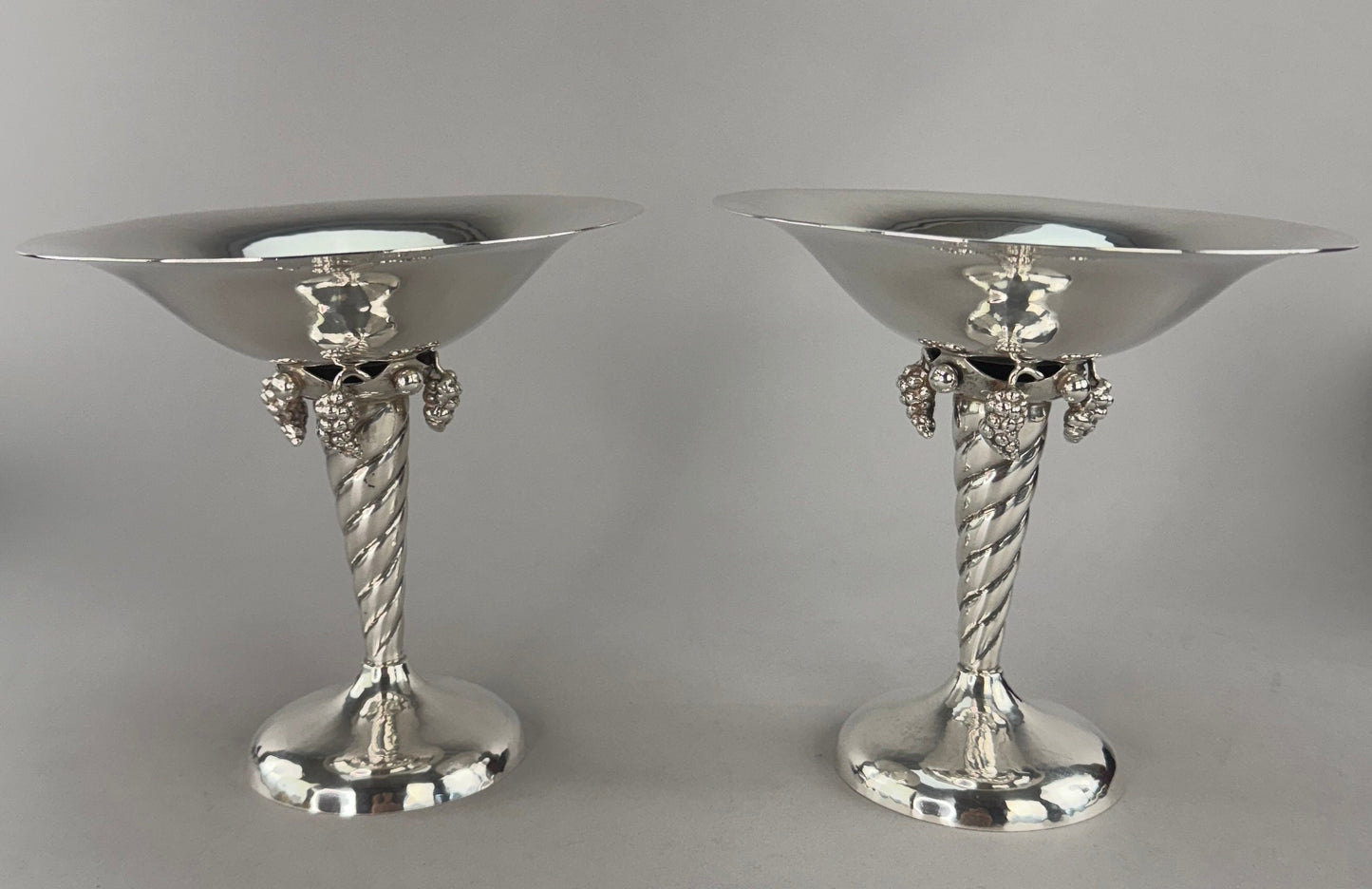 Pair Arts Crafts Sterling Silver Handwrought DeMatteo Grape Compotes Bowls