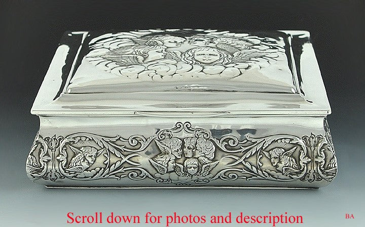 Art Nouveau 1904 English Sterling Silver Cherub Design Silver Box