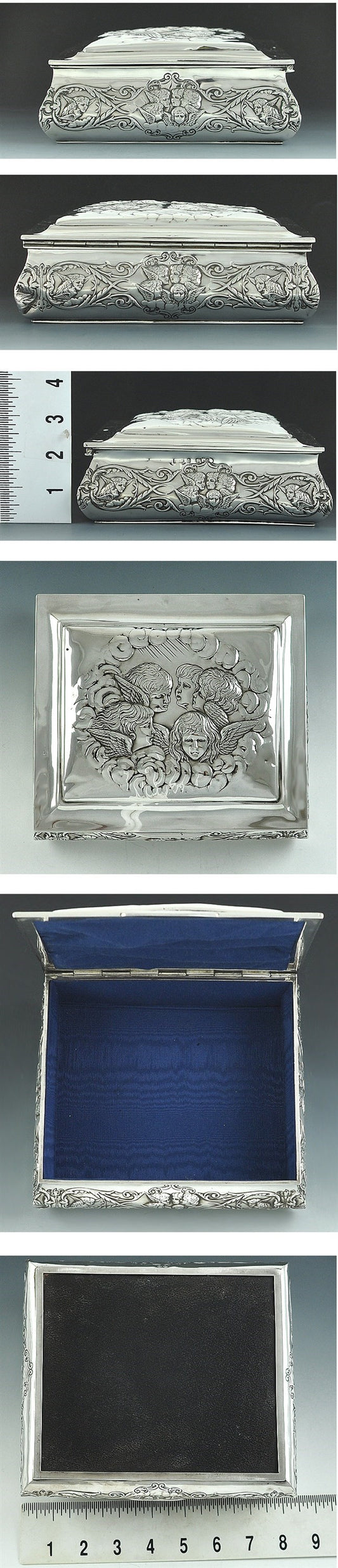 Art Nouveau 1904 English Sterling Silver Cherub Design Silver Box