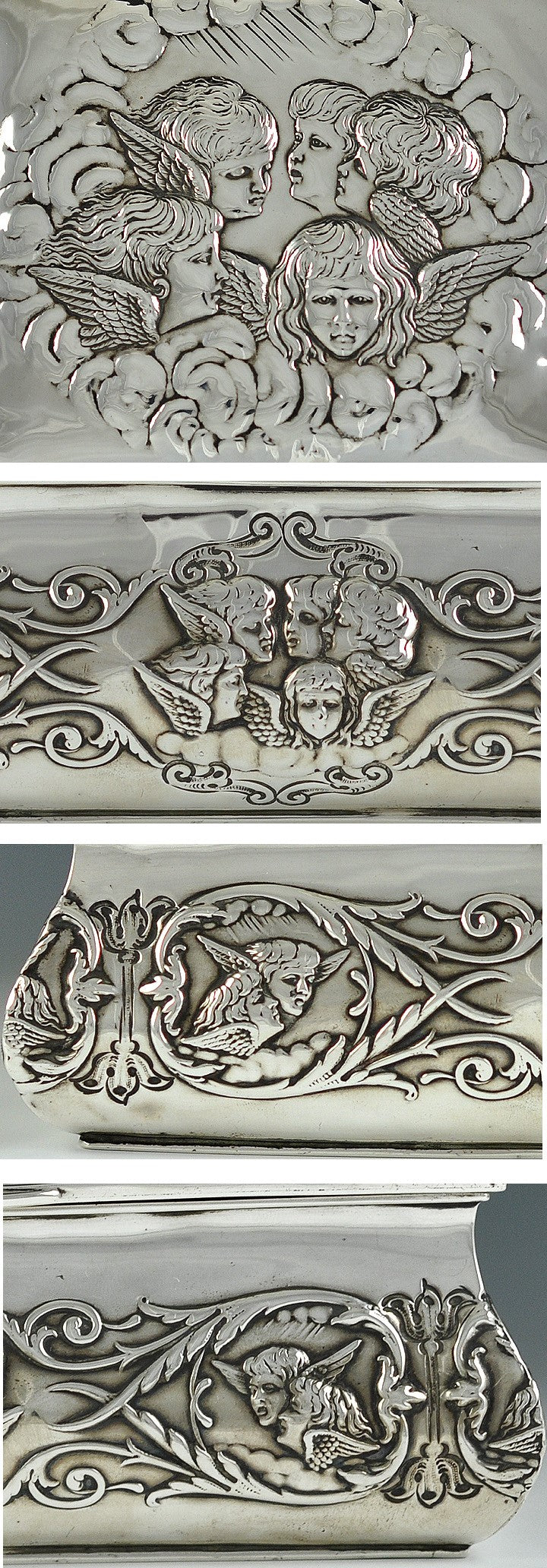 Art Nouveau 1904 English Sterling Silver Cherub Design Silver Box