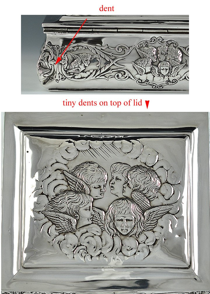 Art Nouveau 1904 English Sterling Silver Cherub Design Silver Box