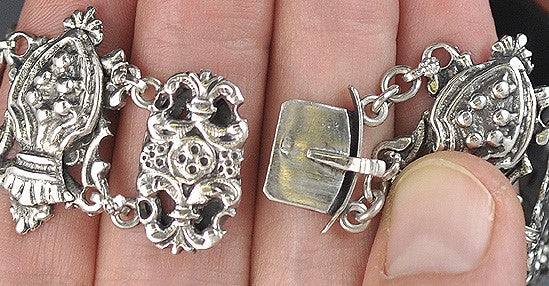 Vintage Italian Silver Link Bracelet w/ St. George and Dragon and Designs