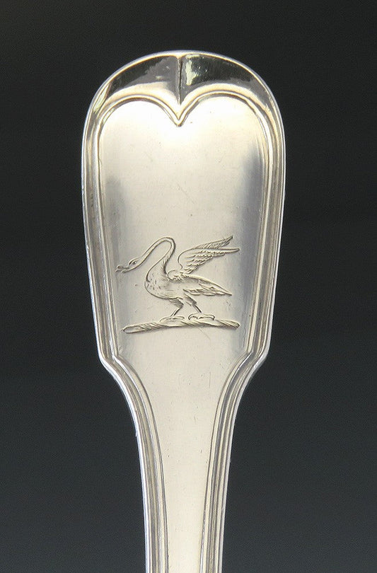 20 Rare Antique American Coin Silver 1820s Swan Crest Place/Oval Soup Spoons 7"