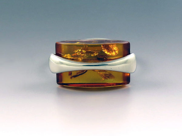Stunning Sterling Silver Amber Contemporary Ring sz 8 1/2