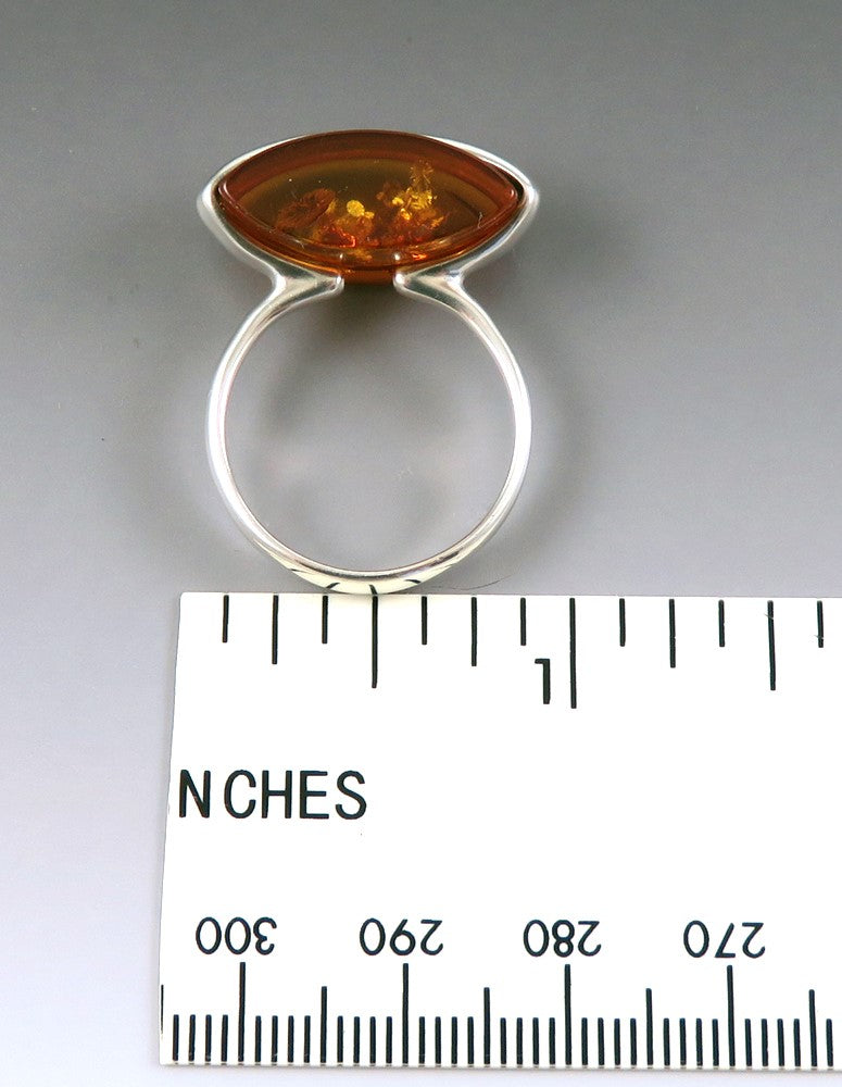 Stunning Sterling Silver Amber Contemporary Ring sz 8 1/2